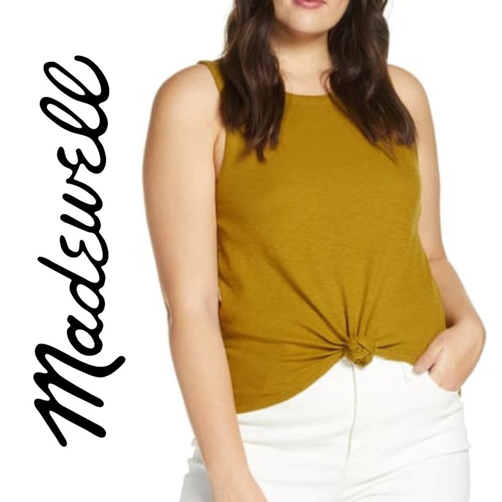 Madewell Women's Medium Knot Front Tank Top Spiced Olive Green Sleeveless